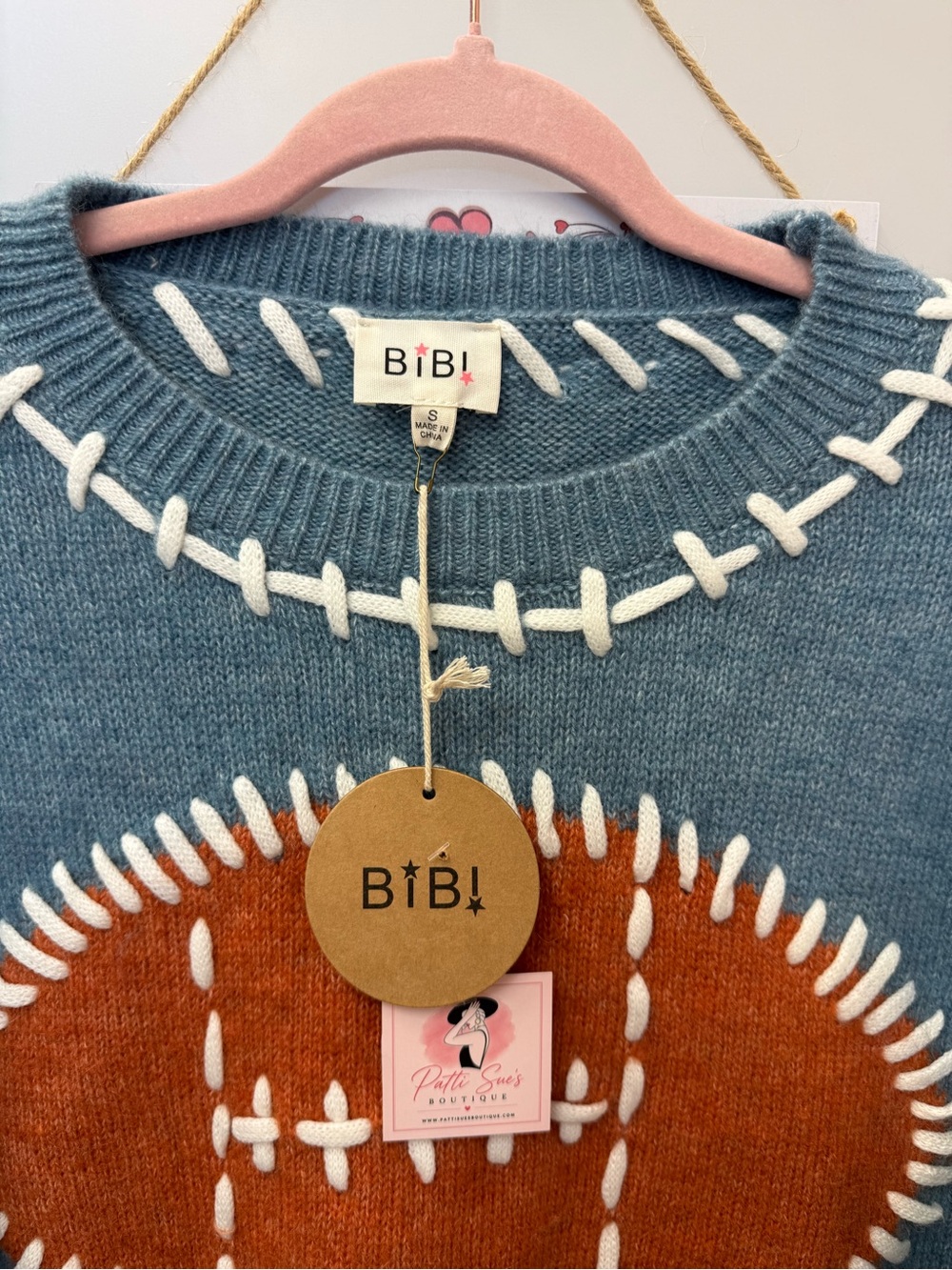 Dusty Blue Football Knit Sweater -BIBI - Picture 6 of 8